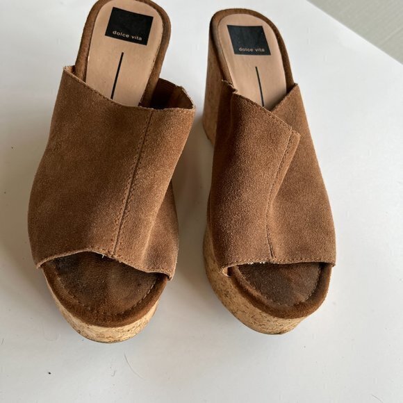 Dolce Vita Brown‎ Suede Peep Toe Wedge Sandals WOMENS SIZE 8 - Picture 3 of 7